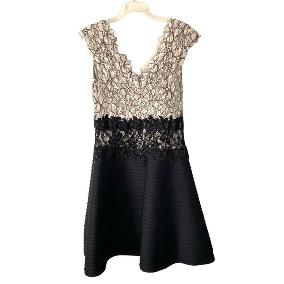 Tadashi Shoji Contrast Lace and Pintuck Neoprene Black White Gray Dress - Picture 6 of 7